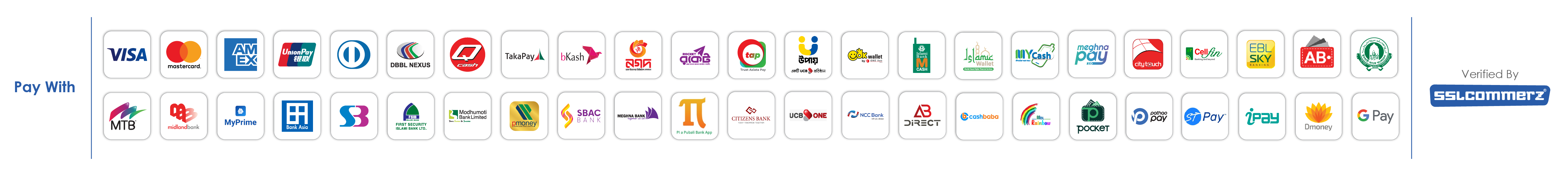 Accepted payment methods via SSLCommerz